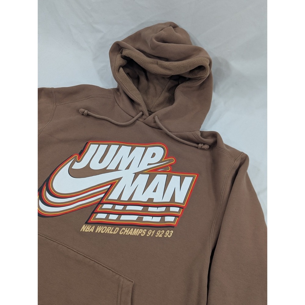 Jordan Hoodie Mens Medium Brown Pullover Jumpman Graphic Print Chicago Bulls